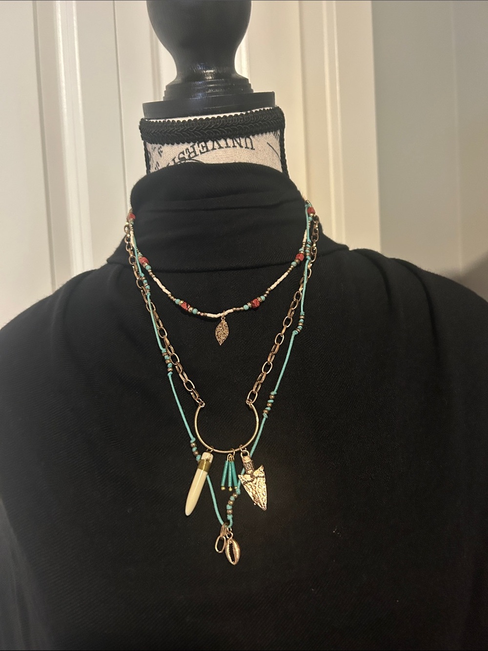 NWOT Layered Turquoise and Gold Charm Necklace - Women Jewelry